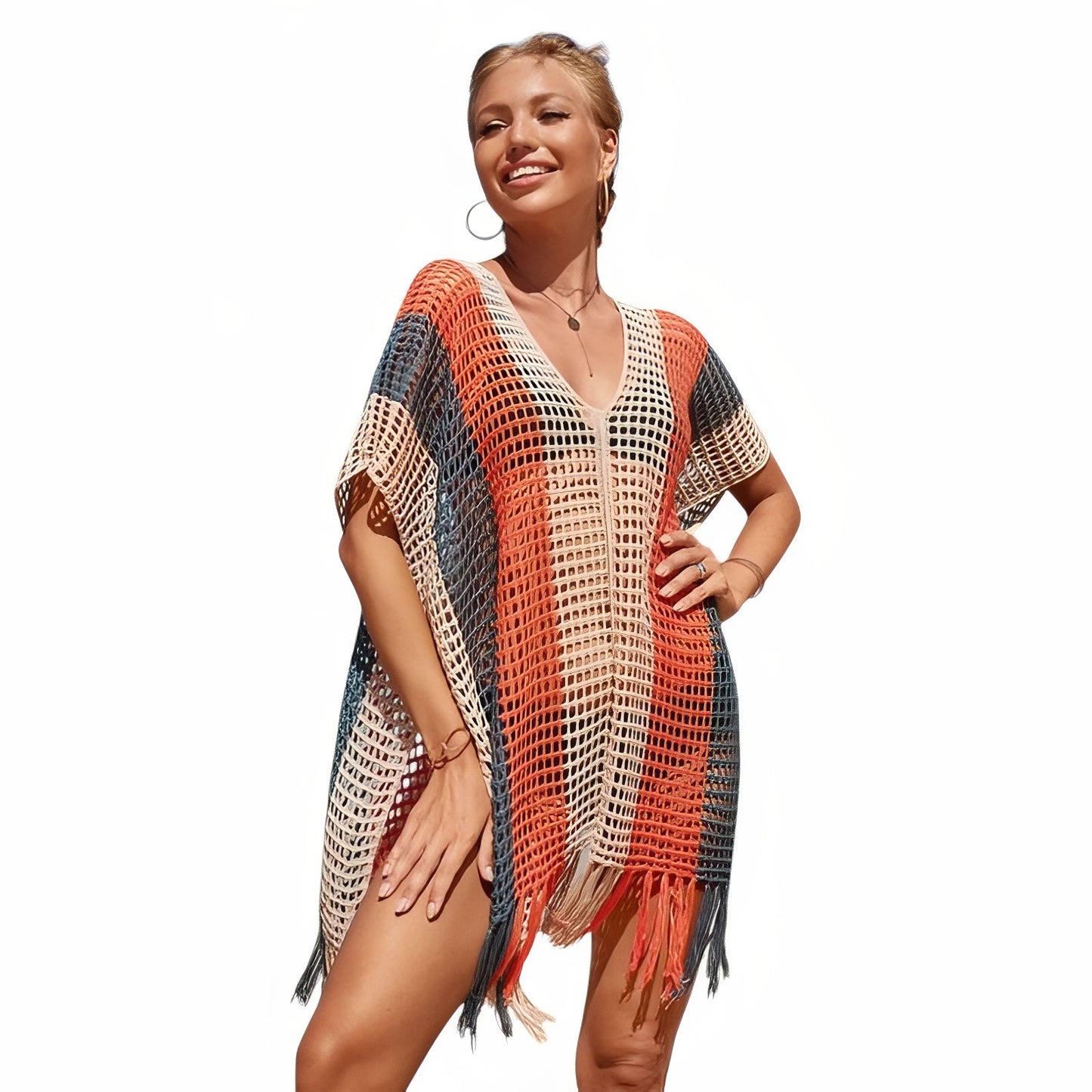 Robe de Plage Courte en Crochet Multicolore