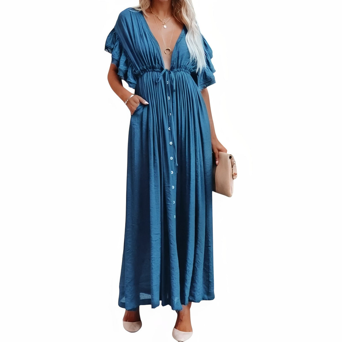 Robe de Plage Style Oversize - Bleu - Unique