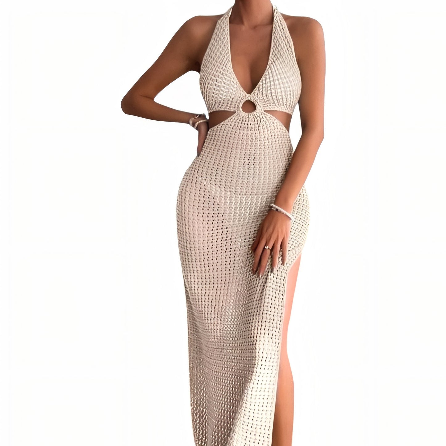 Robe de Plage Ajourée en Crochet - Beige