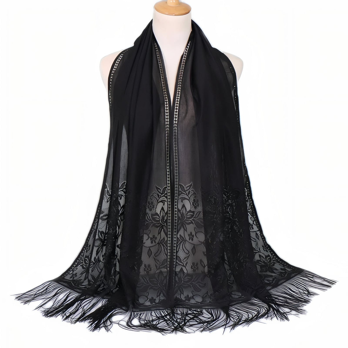 Etole Châle Style Dentelle - Noir - 170*65cm