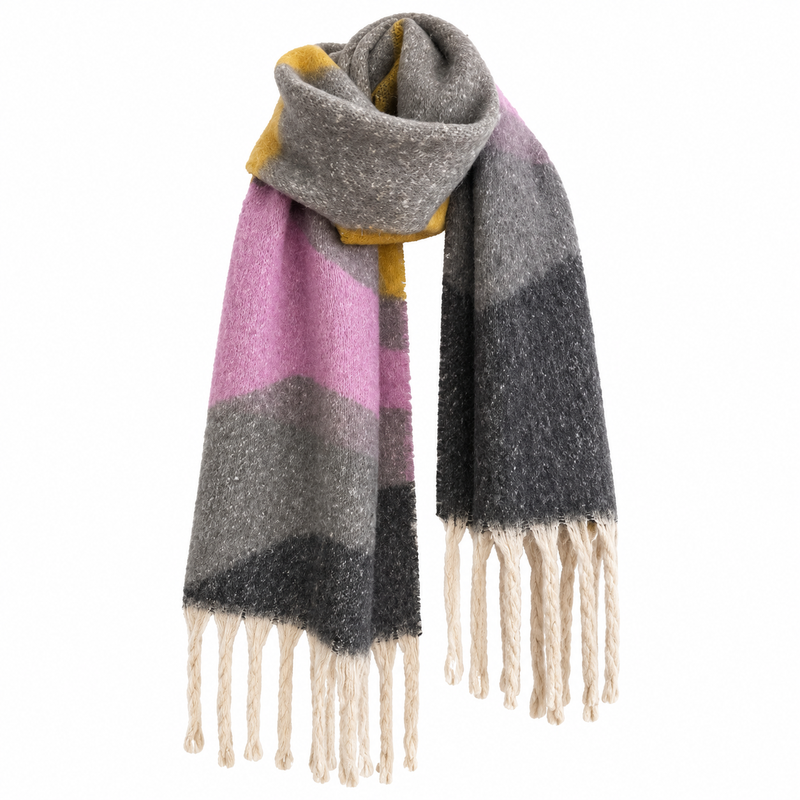 Grosse Écharpe Femme Hiver - Gris et Rose