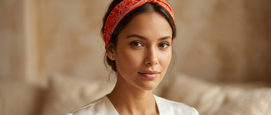 Femme portant un bandana noué en bandeau dans les cheveux