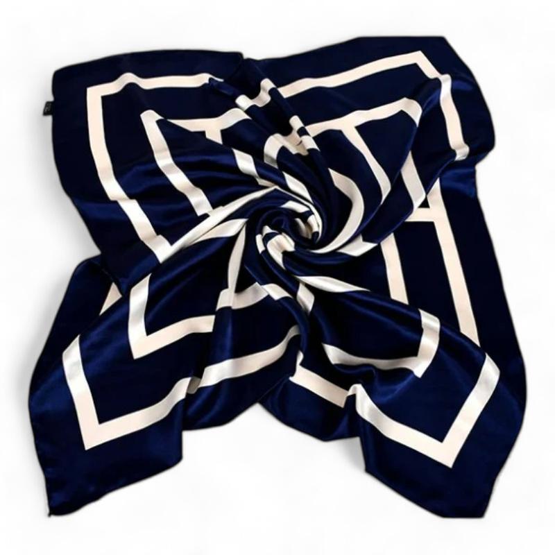 Carré de Soie Femme Luxe Bleu Nuit et Blanc 90*90cm