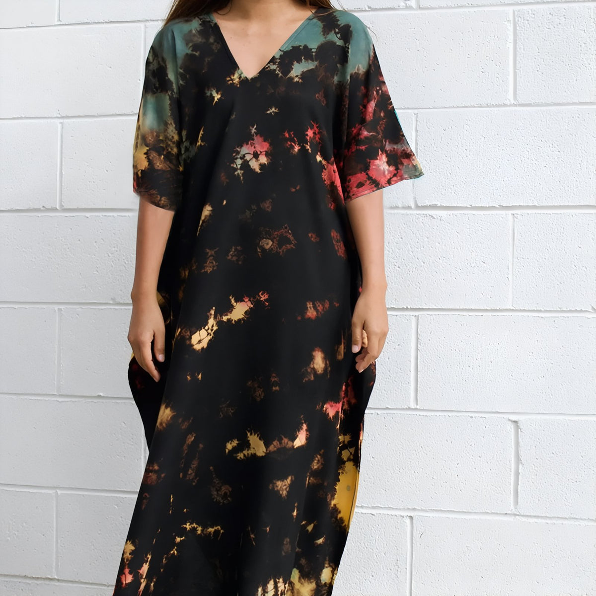 Robe de Plage Boho Style - Noir Imprimé - Unique