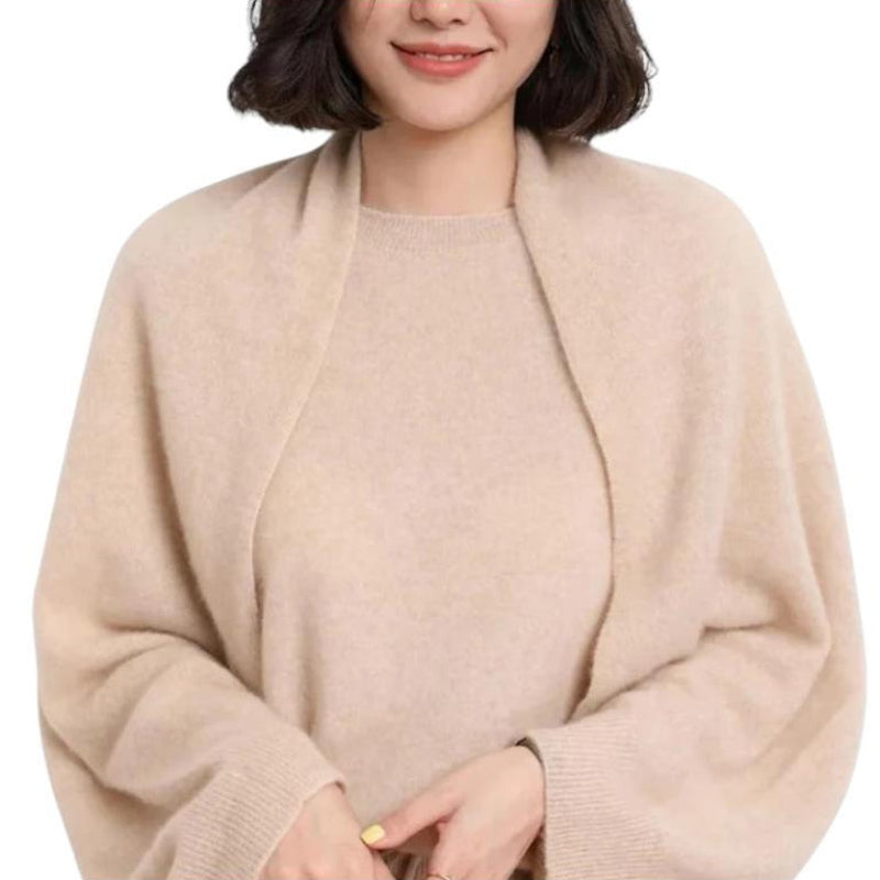 Écharpe Cape en Cachemire Femme - Beige Doux - 140*60cm
