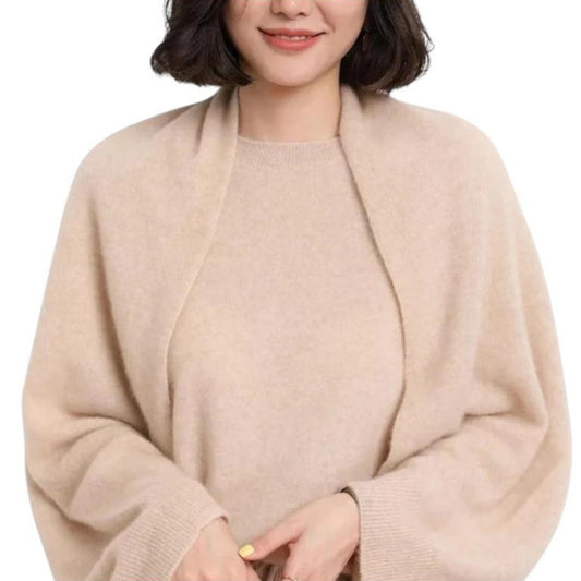 Écharpe Cape en Cachemire Femme - Beige Doux - 140*60cm