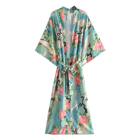 Kimono de Plage Manches Larges Effet Floral