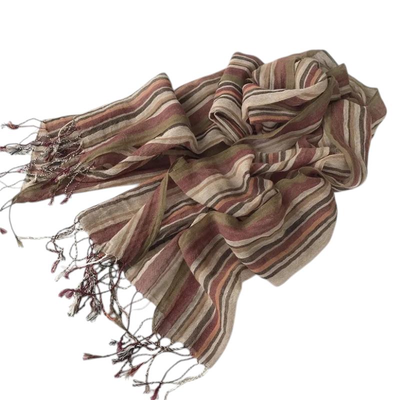 Echarpe Coton et Lin - Rose et Olive - 200*60cm