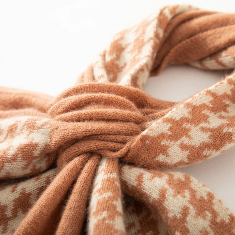 Écharpe Cachemire Motif Pied-de-Poule gros plan motif pied-de-poule - Orange - Noir - Gris - Blanc - Beige