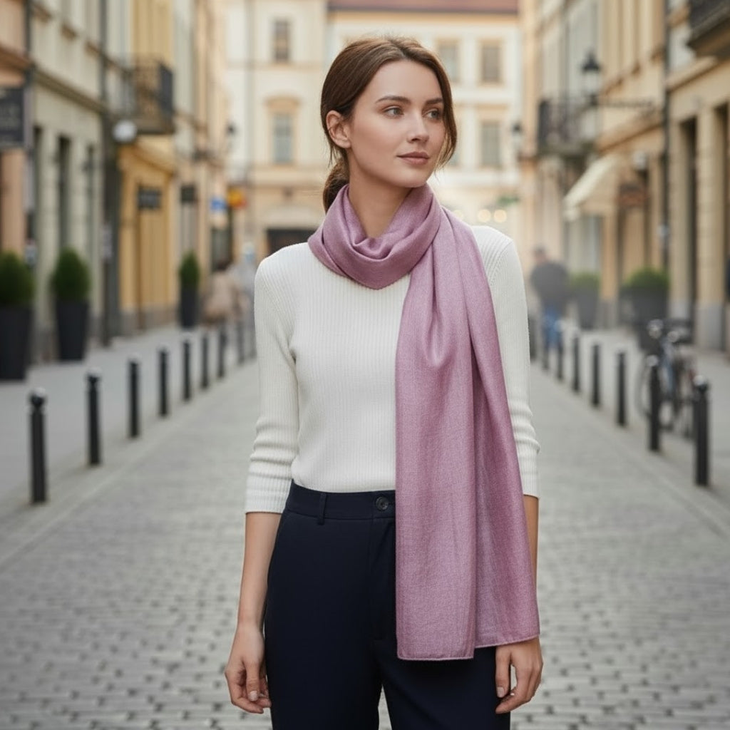 Long Foulard Satiné portée autour du cou - Rose Poudré - Vert Pâle - Vert Émeraude - Corail Satiné - Beige Satiné - Beige Rosé - Rose Fluo - Fuchsia Intense - Bordeaux Satiné - Noir Ébène - Gris Argenté