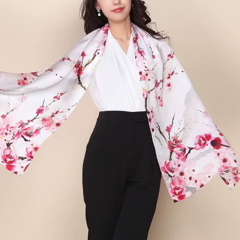 Écharpe Soie Femme Tendance portée sur les épaules - Rose et Vert Menthe - Gris et Noir - Violet et Rose Pâle - Rose Pâle et Beige - Rose Poudré et Beige Clair - Gris et Rose Fuchsia - Jaune Doré et Bleu Ciel - Rouge et Noir - Vert Émeraude et Rose Pâle - Rose et Gris Foncé - Fuchsia et Bordeaux - Jaune Pâle et Rose Fuchsia - Rose Clair et Rose Foncé - Rose Clair et Vert Aqua - Blanc et Rouge