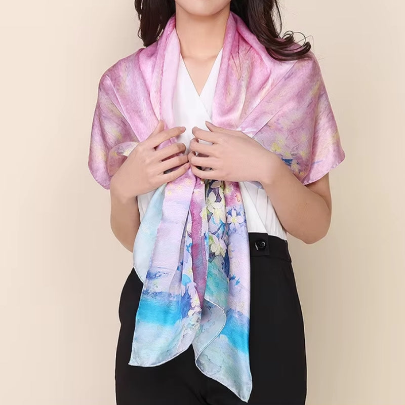 Écharpe Soie Femme Tendance portée sur les épaules - Rose et Vert Menthe - Gris et Noir - Violet et Rose Pâle - Rose Pâle et Beige - Rose Poudré et Beige Clair - Gris et Rose Fuchsia - Jaune Doré et Bleu Ciel - Rouge et Noir - Vert Émeraude et Rose Pâle - Rose et Gris Foncé - Fuchsia et Bordeaux - Jaune Pâle et Rose Fuchsia - Rose Clair et Rose Foncé - Rose Clair et Vert Aqua - Blanc et Rouge