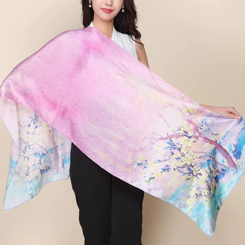 Écharpe Soie Femme Tendance portée à la main - Rose et Vert Menthe - Gris et Noir - Violet et Rose Pâle - Rose Pâle et Beige - Rose Poudré et Beige Clair - Gris et Rose Fuchsia - Jaune Doré et Bleu Ciel - Rouge et Noir - Vert Émeraude et Rose Pâle - Rose et Gris Foncé - Fuchsia et Bordeaux - Jaune Pâle et Rose Fuchsia - Rose Clair et Rose Foncé - Rose Clair et Vert Aqua - Blanc et Rouge