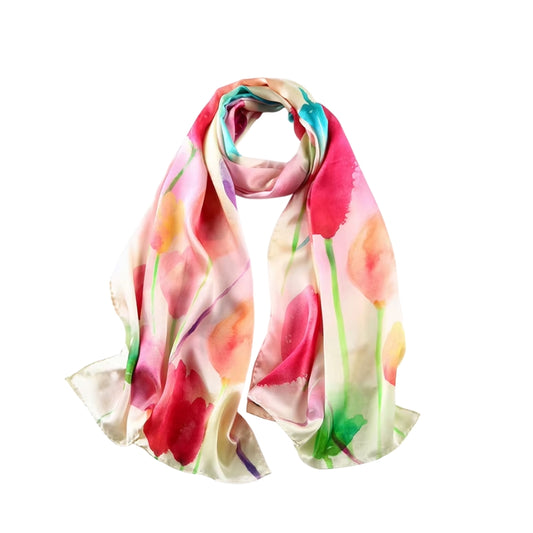 Écharpe Soie Femme Tendance - Rose et Vert Menthe - 172*55cm