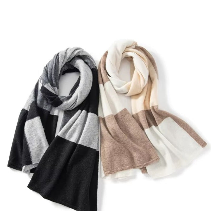 Écharpe Plaid Femme deux écharpes superposées - Beige - Gris