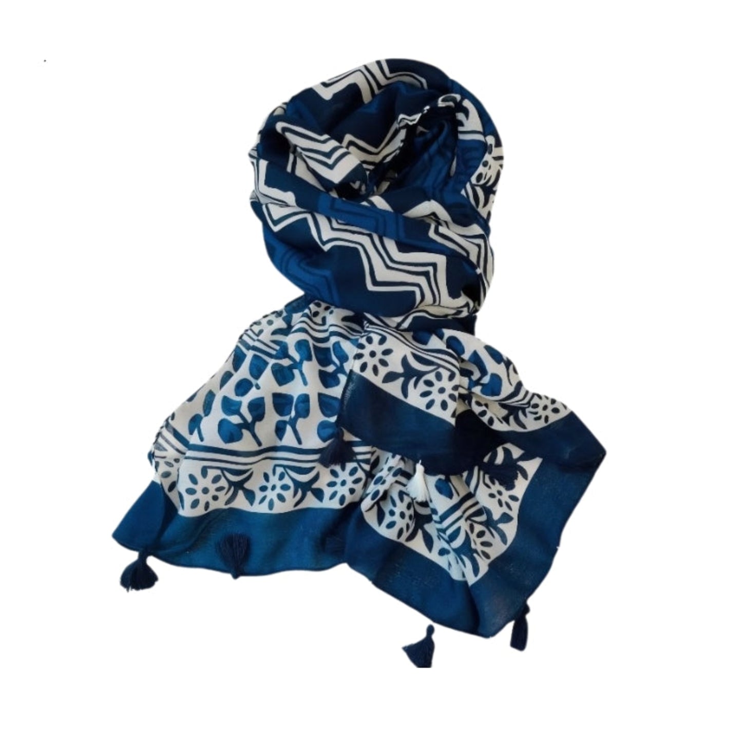 Grand Foulard Femme Bleu Marine et Blanc