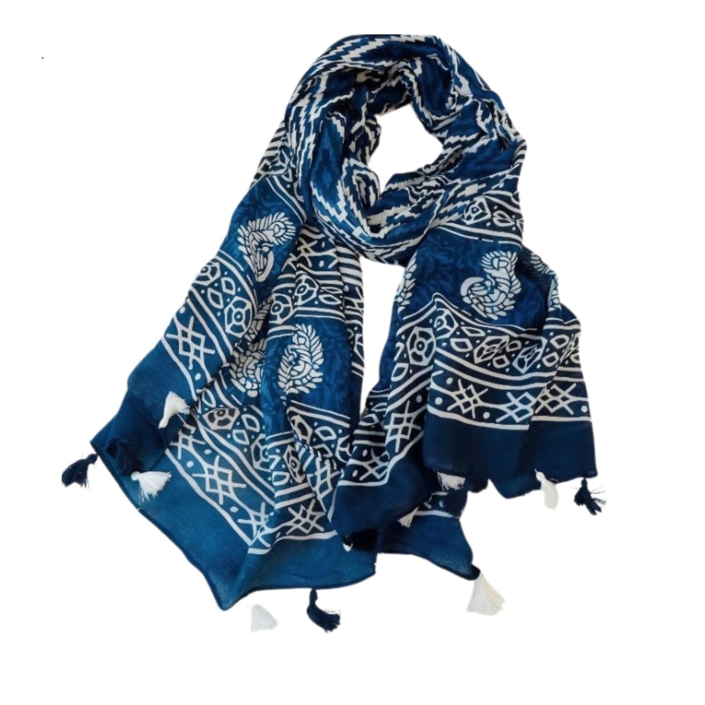 Grand Foulard Femme Bleu Marine et Blanc