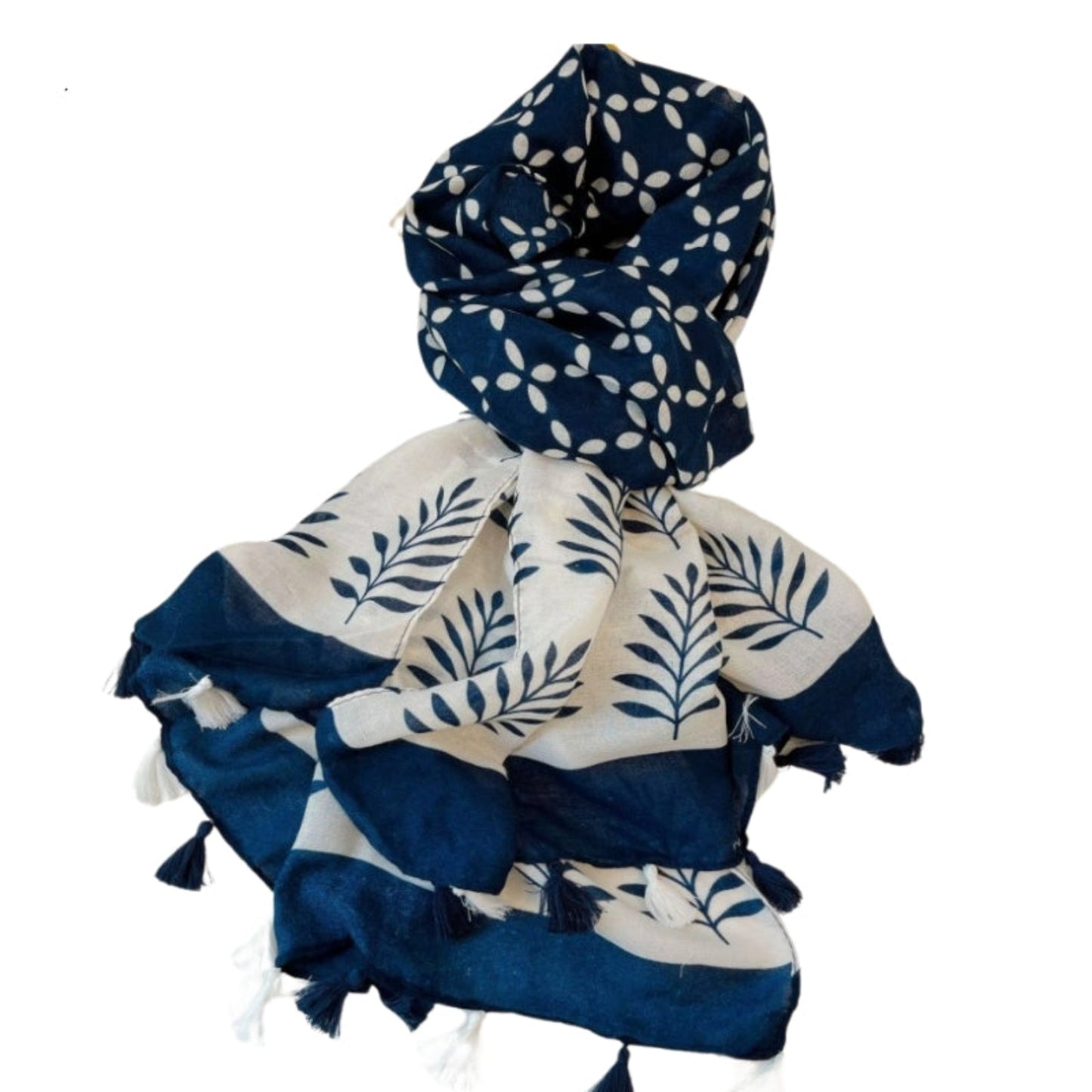 Grand Foulard Femme Bleu Marine et Blanc