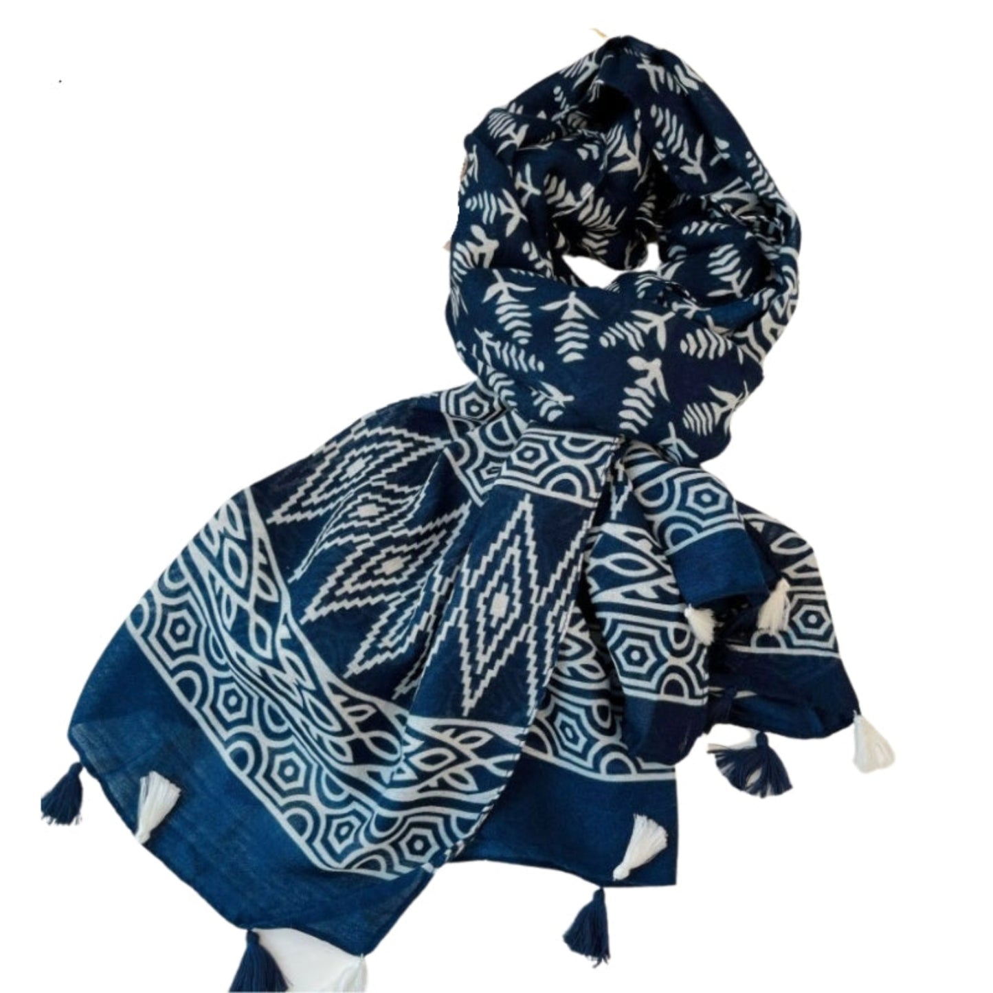 Grand Foulard Femme Bleu Marine et Blanc
