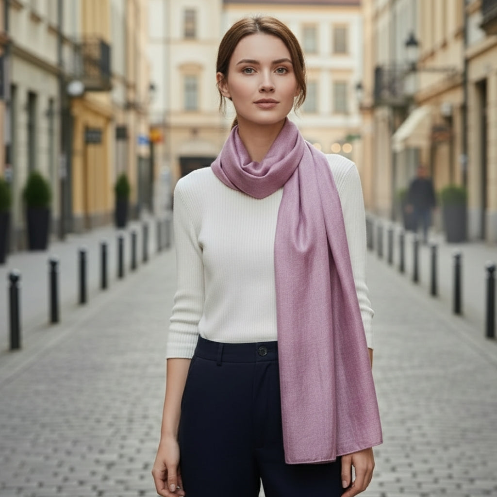 Long Foulard Satiné portée autour du cou - Rose Poudré - Vert Pâle - Vert Émeraude - Corail Satiné - Beige Satiné - Beige Rosé - Rose Fluo - Fuchsia Intense - Bordeaux Satiné - Noir Ébène - Gris Argenté