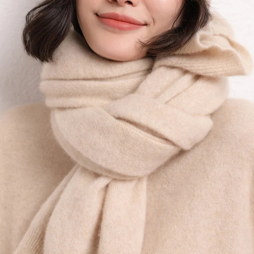 Écharpe Cape en Cachemire Femme portée autour du cou - Beige Doux - Blanc Pur - Noir Charbon - Marron Doux