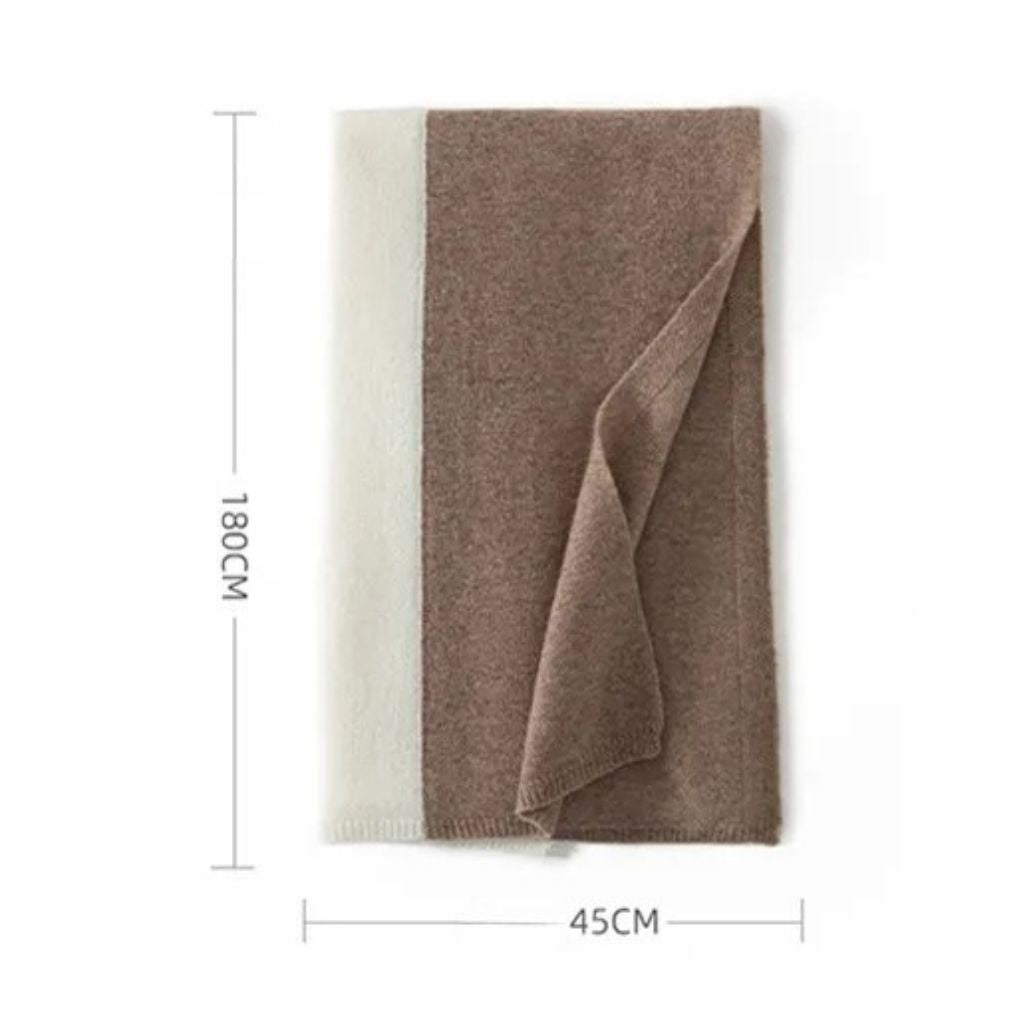 Écharpe Bicolore Cachemire Femme guide des dimensions - Bordeaux et Beige Clair - Beige Clair et Blanc - Beige Foncé et Blanc - Beige Sable et Crème - Gris Clair et Gris Foncé