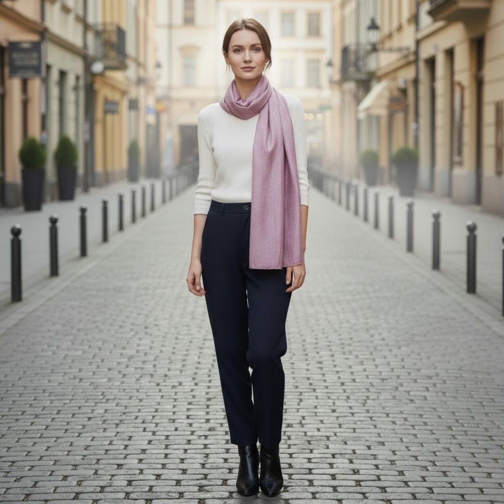Long Foulard Satiné portée autour du cou - Rose Poudré - Vert Pâle - Vert Émeraude - Corail Satiné - Beige Satiné - Beige Rosé - Rose Fluo - Fuchsia Intense - Bordeaux Satiné - Noir Ébène - Gris Argenté