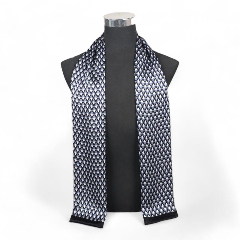 Écharpe Soie Homme Luxe Noir et Argent 162*27cm