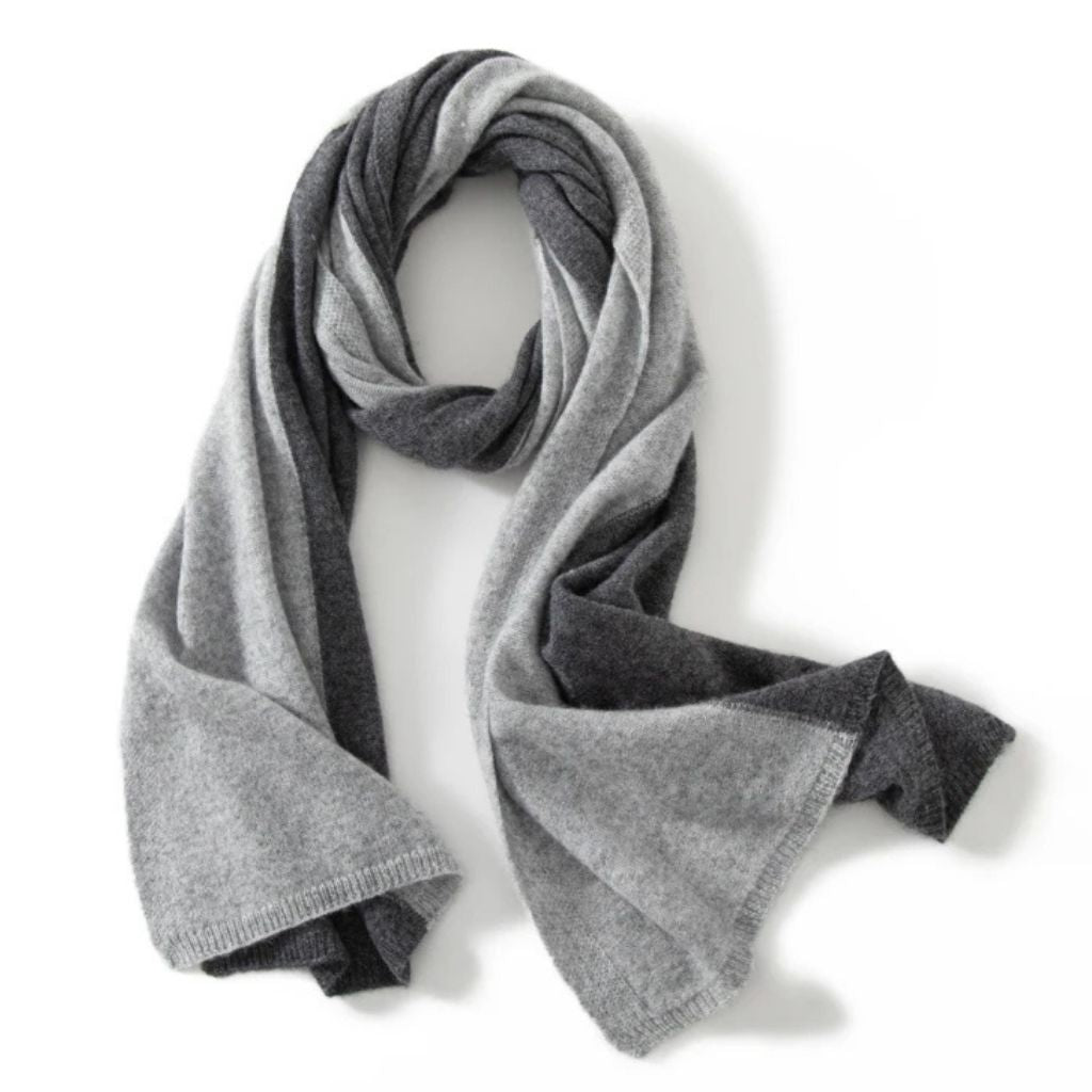 Écharpe Bicolore Cachemire Femme - Gris Clair et Gris Foncé - 180*45cm