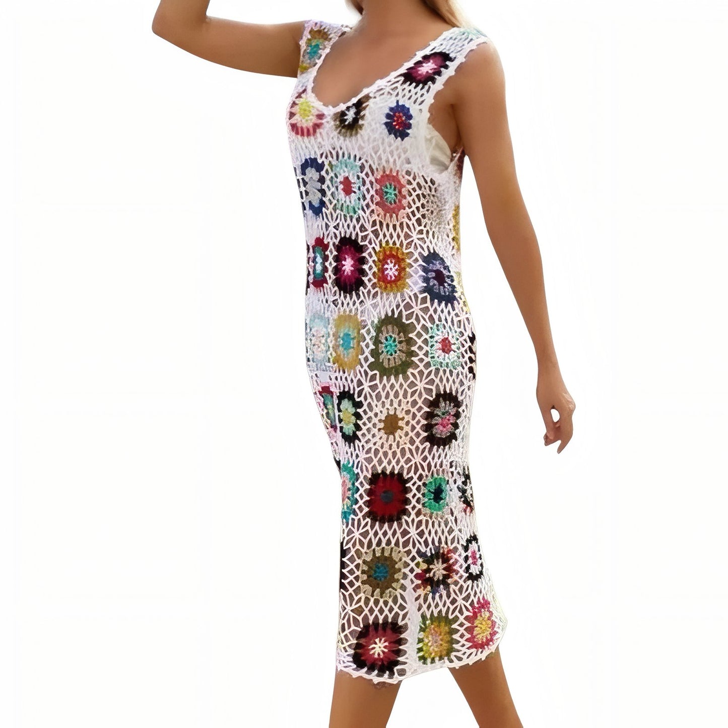 Robe de Plage en Crochet Ajourée Colorée