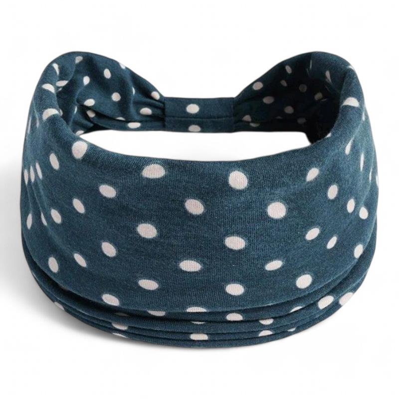 Bandeau Croisé Cheveux Femme Bleu Canard et Blanc 