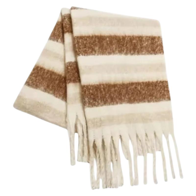 Echarpe Grandes Rayures - Beige et Brun - 220x40cm