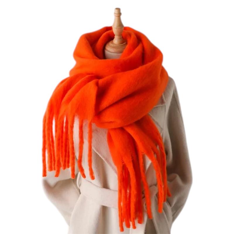 Grosse Echarpe à Franges - Orange Fluo - 240x38cm