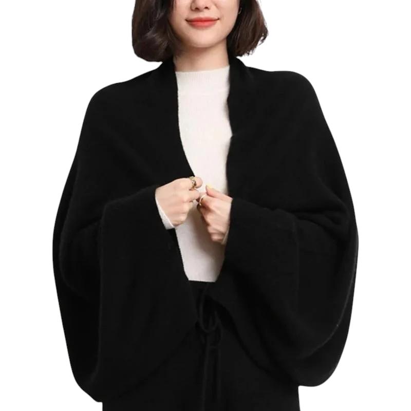 Écharpe Cape en Cachemire Femme - Noir Charbon - 140*60cm