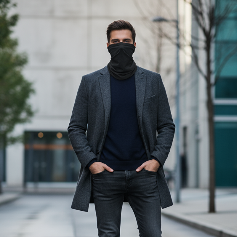 Tour de Cou Polaire Homme portée en extérieur - Charcoal - Bordeaux - Bleu Marine - Gris Clair - Gris Foncé - Noir Ébène