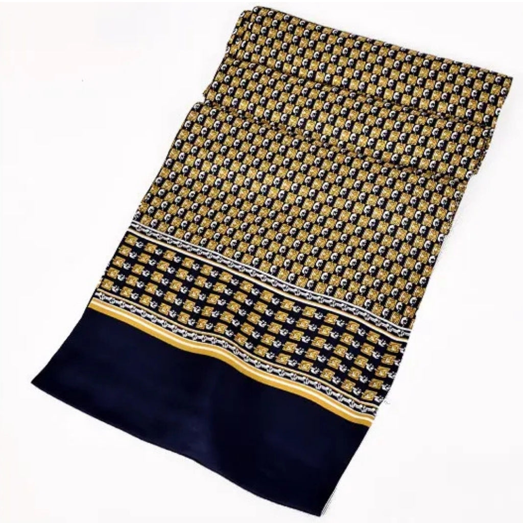 Foulard de Cou en Soie pour Homme - Bleu Marine et Doré - 160*26cm