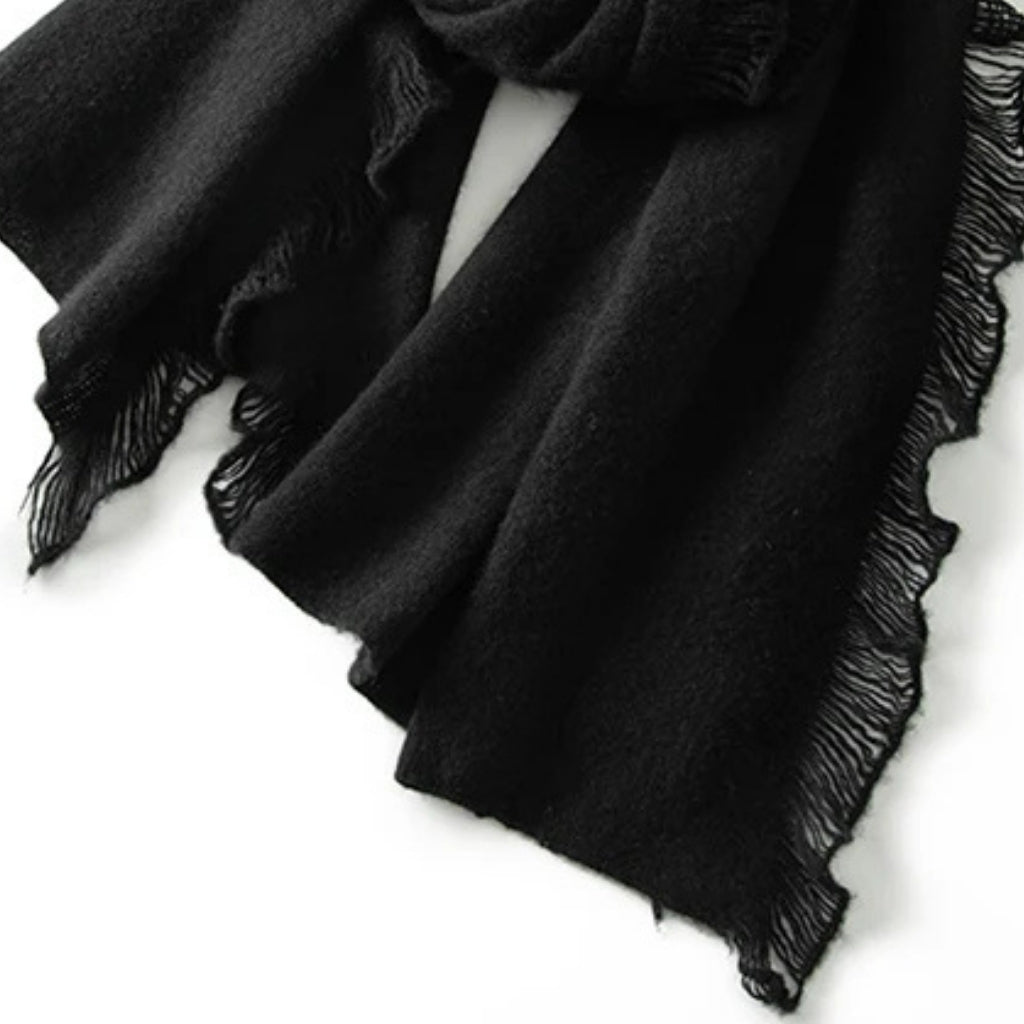 Etole Noire en Cachemire détail des franges - Noir
