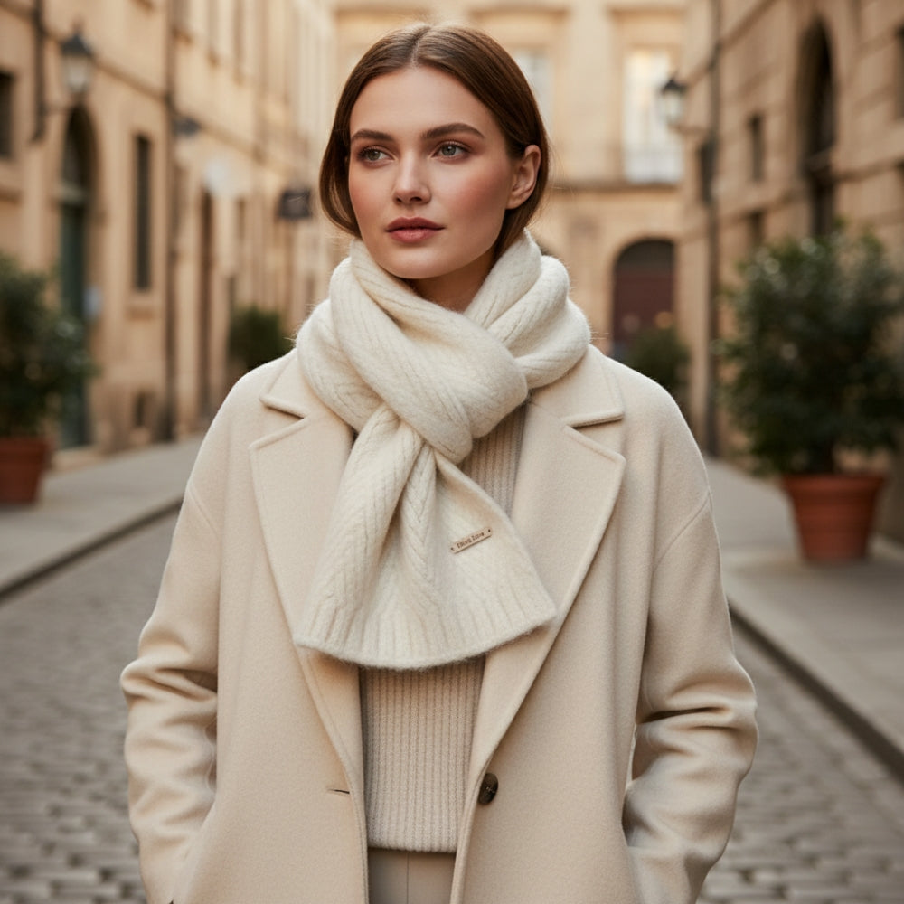 Echarpe Duveteuse Femme portée autour du cou - Crème Écrue - Gris Clair - Marron Foncé - Gris Foncé - Beige Clair
