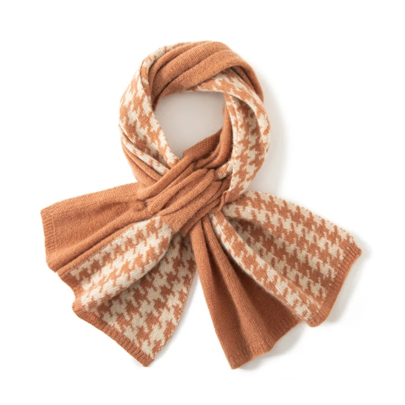 Écharpe Cachemire Motif Pied-de-Poule - Orange - 93x33cm