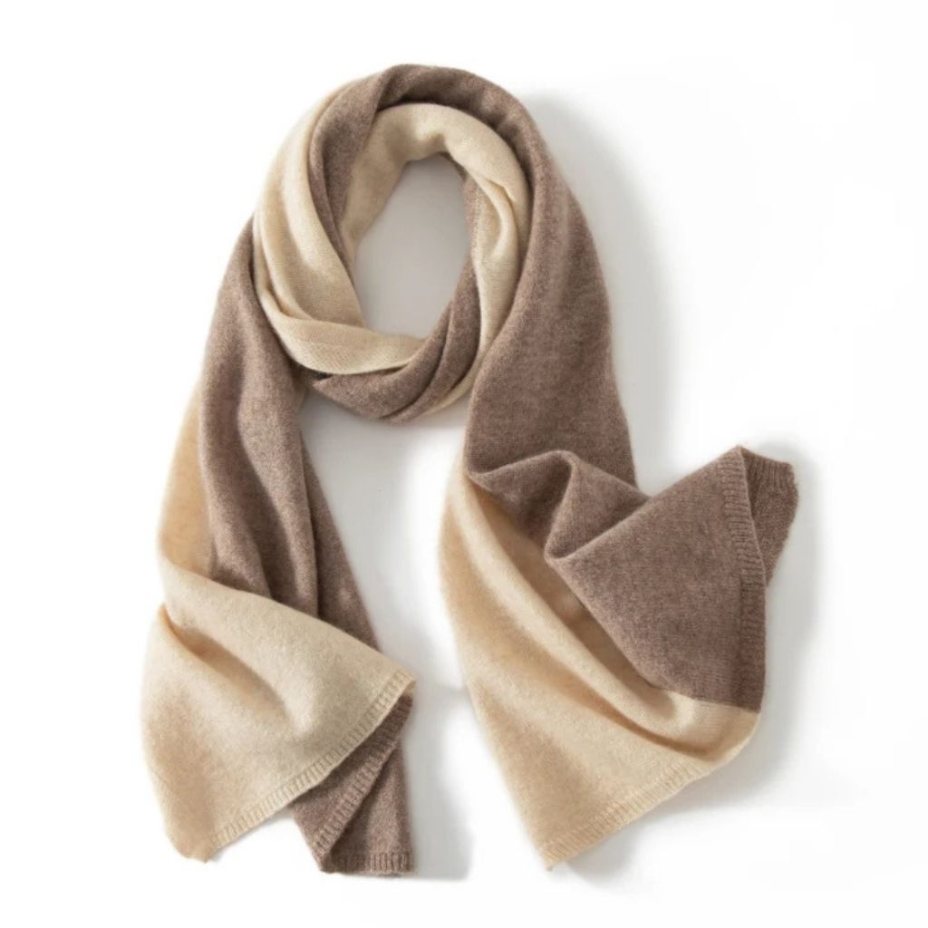 Écharpe Bicolore Cachemire Femme - Beige Sable et Crème - 180*45cm