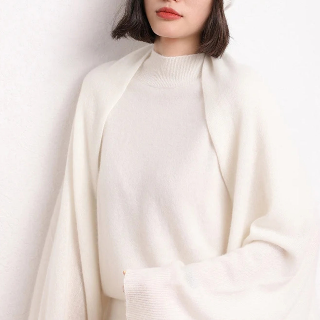 Écharpe Cape en Cachemire Femme portée sur les épaules - Beige Doux - Blanc Pur - Noir Charbon - Marron Doux