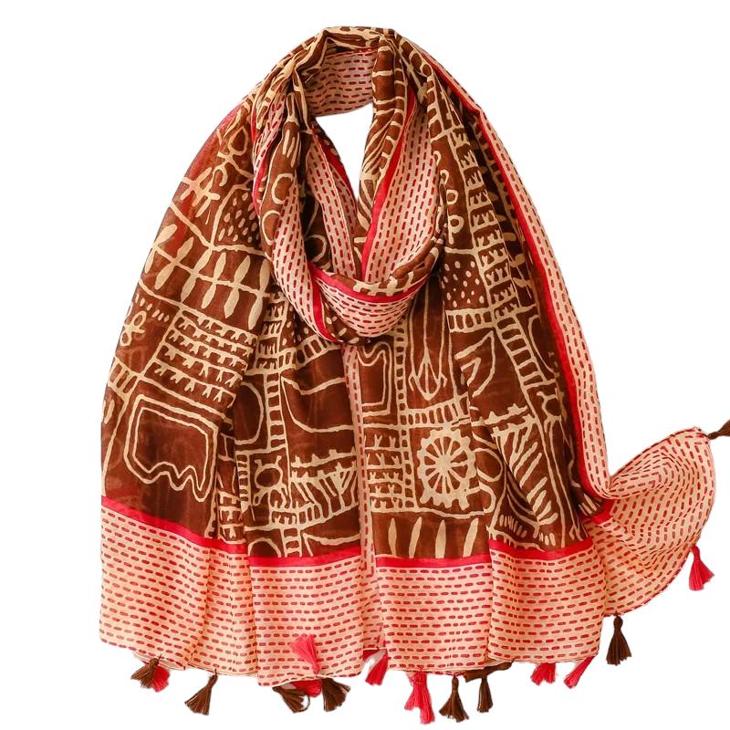 Chèche Pompon Marron et Rose 180*90cm