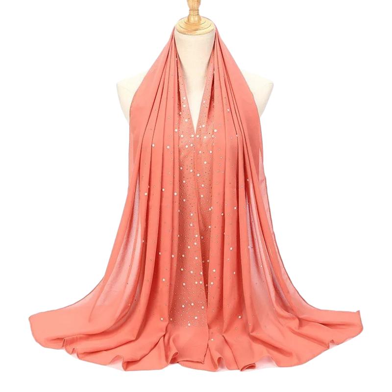 Etole de Soirée en Mousseline Corail Pâle 75*175cm