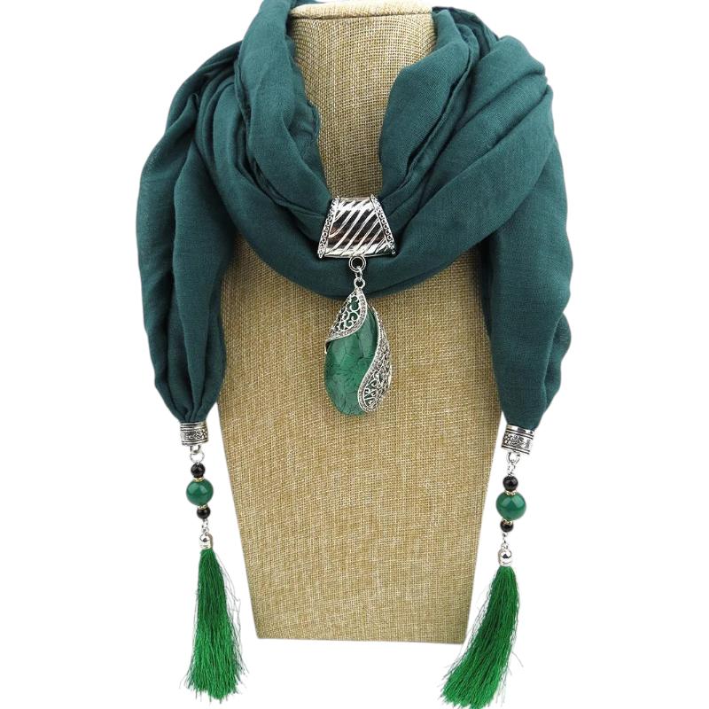 Chèche avec Bijoux - Vert Foncé - 180*50cm