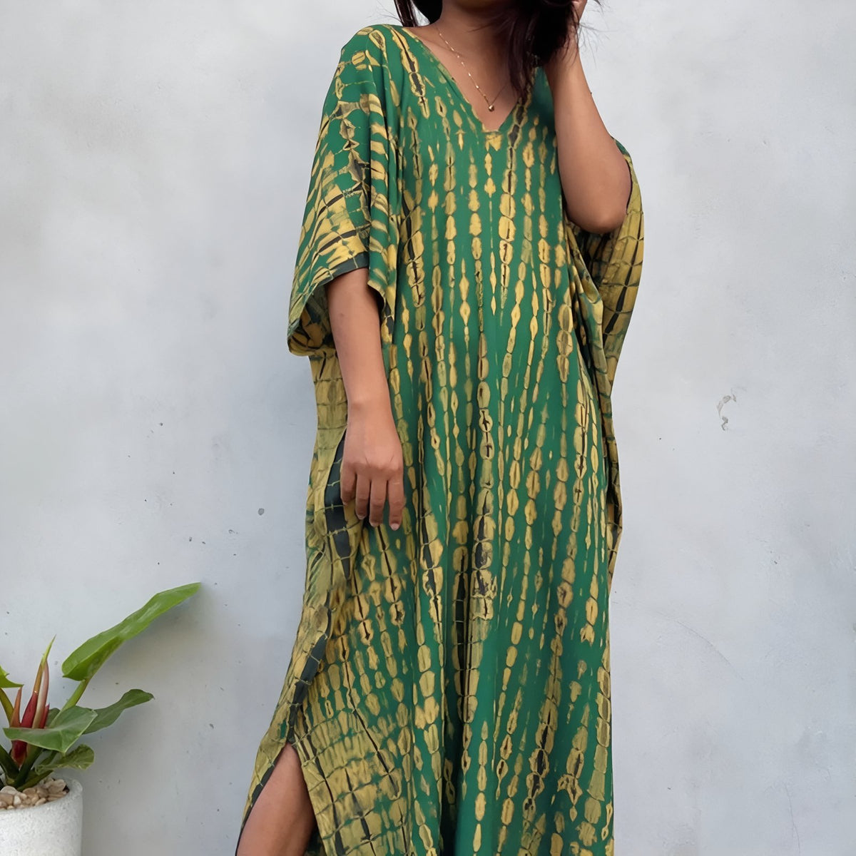 Robe de Plage Boho Style - Vert et Jaune - Unique
