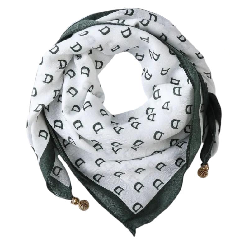 Chèche Foulard Breloques - Vert Foncé et Blanc - 70*70cm