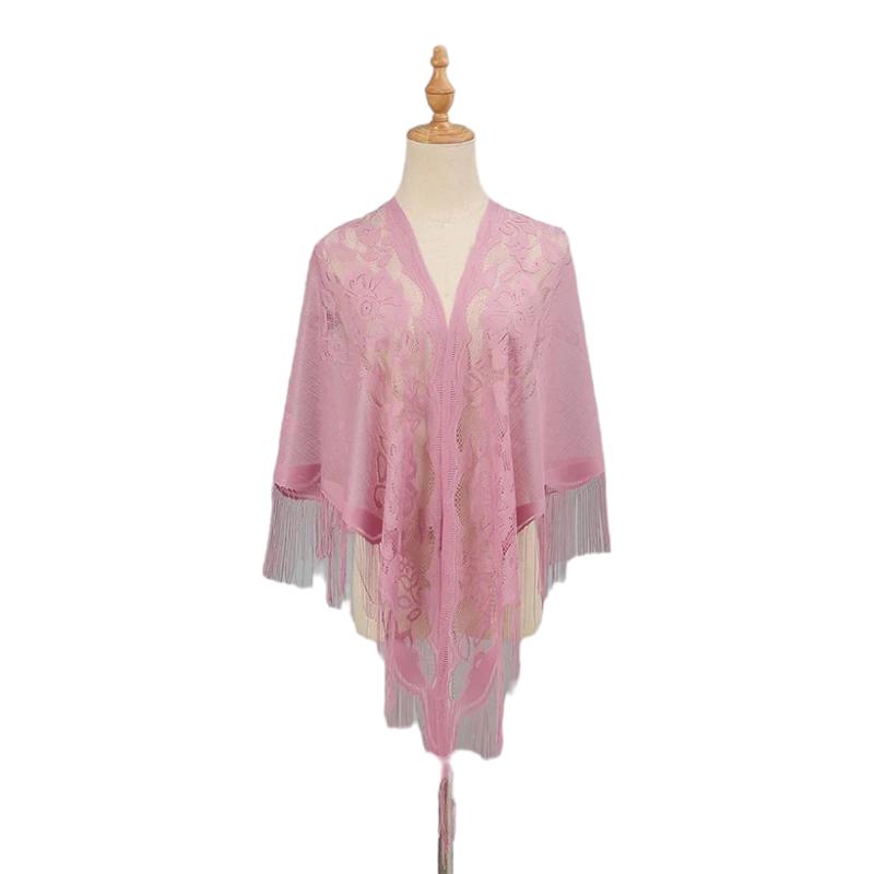 Châle Cape Crochet en Dentelle Rose Bonbon 