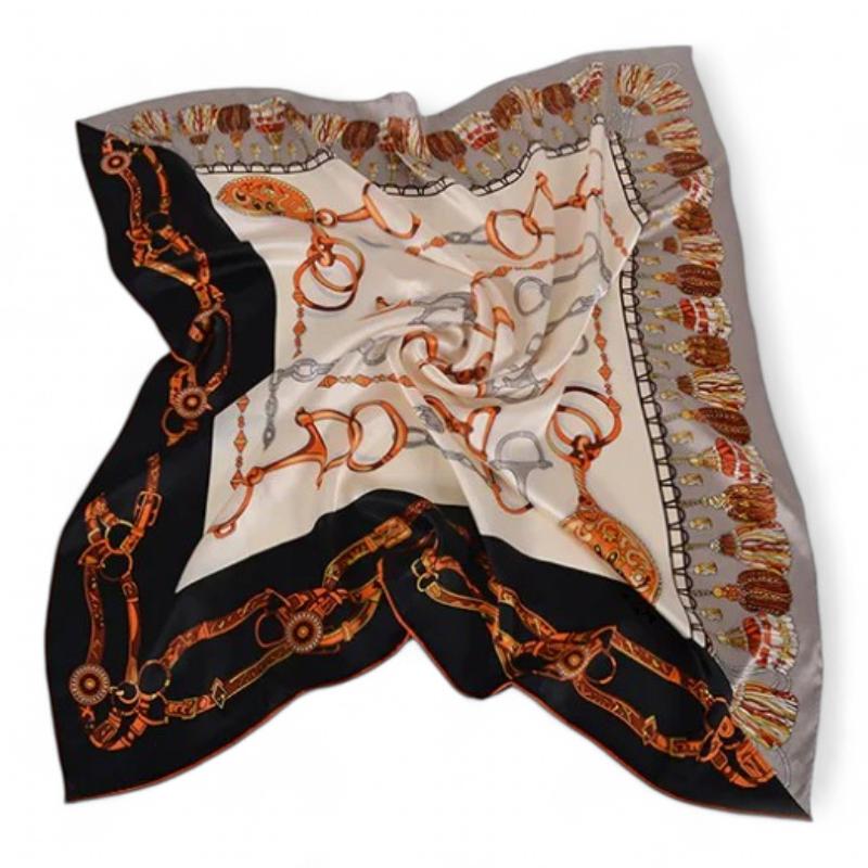 Carré de Soie Femme Luxe Orange et Crème 90*90cm