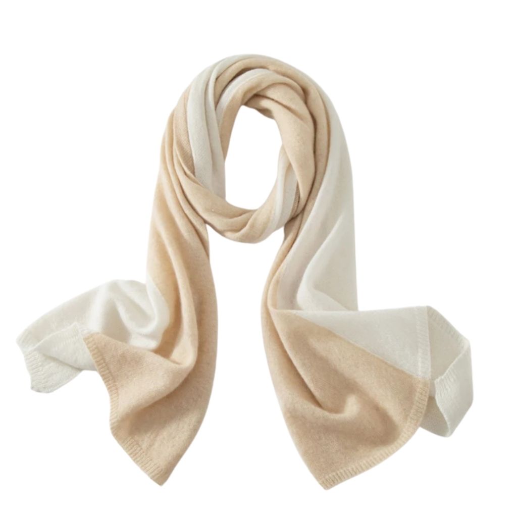 Écharpe Bicolore Cachemire Femme - Beige Clair et Blanc - 180*45cm