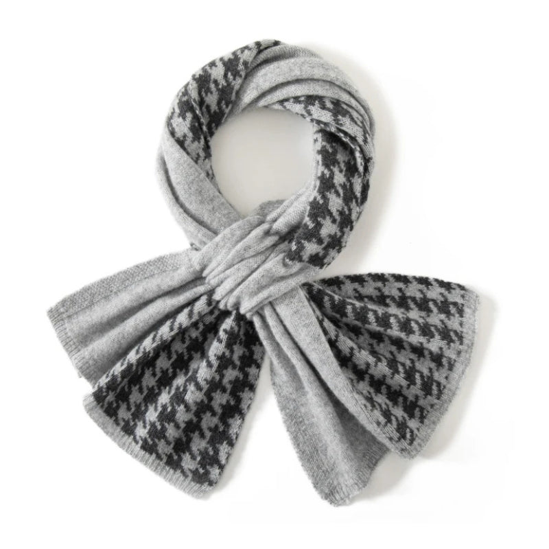Écharpe Cachemire Motif Pied-de-Poule - Gris - 93x33cm
